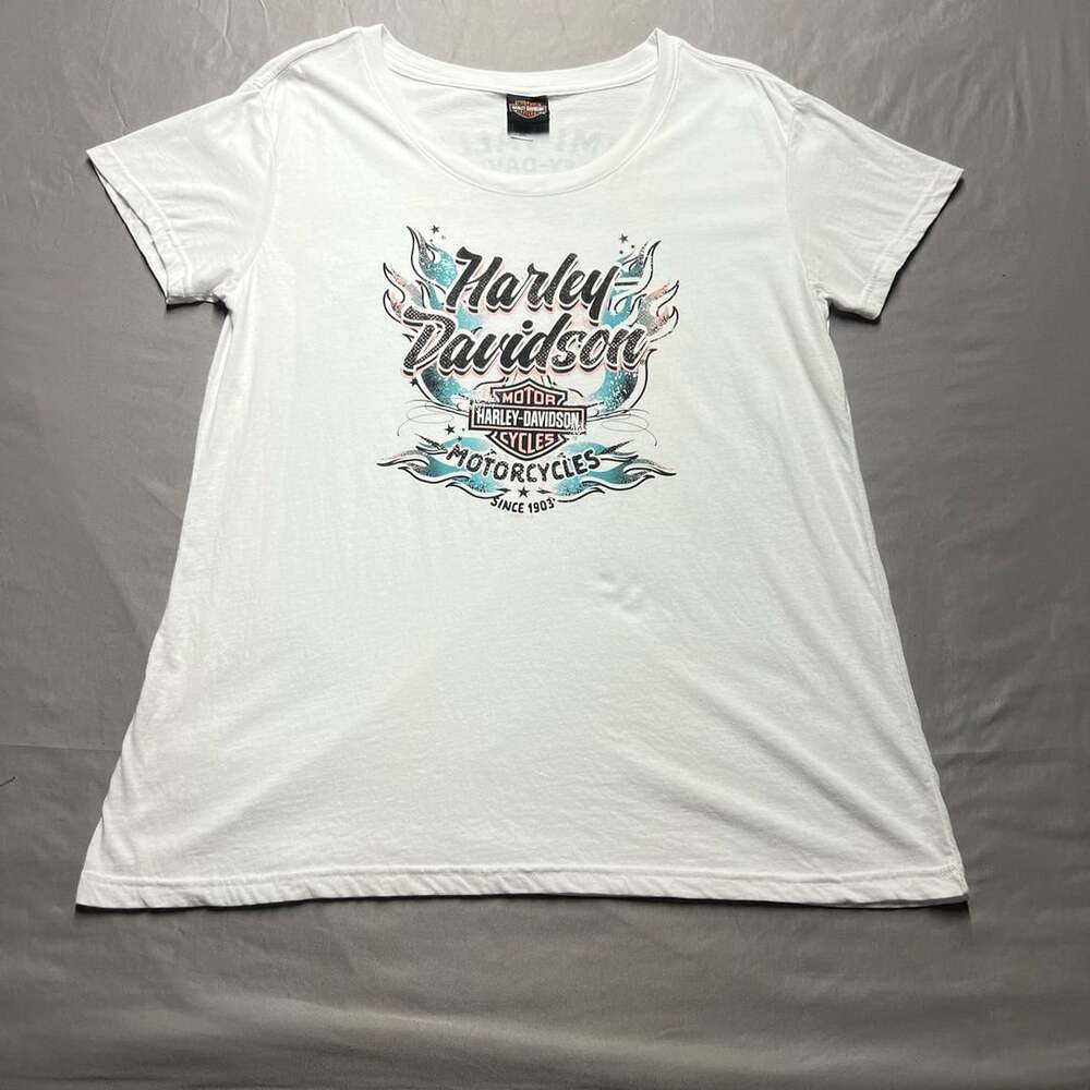 Harley Davidson Graphic T-Shirt Size XXL White Y2K distressed style tank top